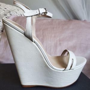 Bebe White Platform Wedge Heels Size 10